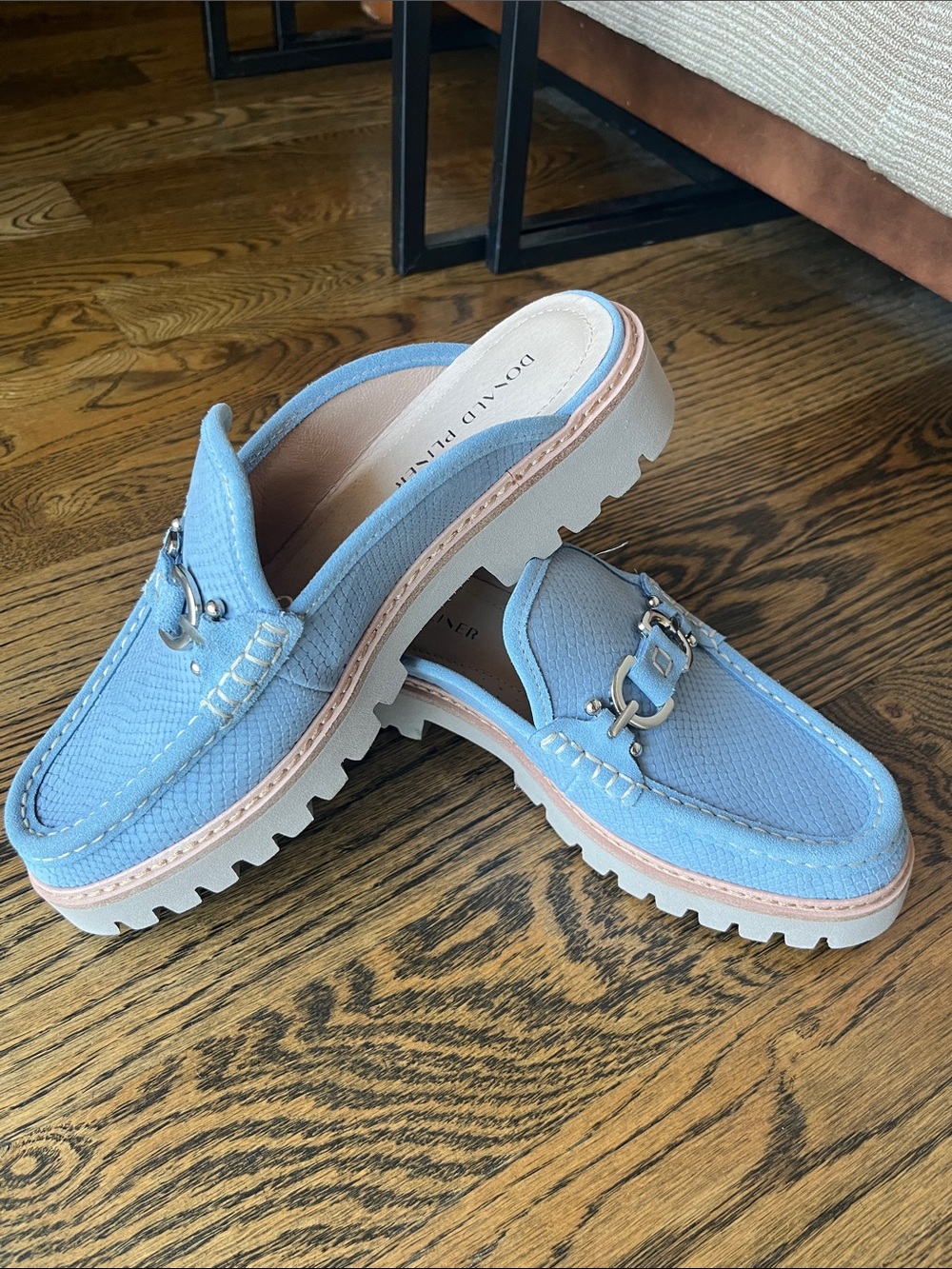 Donald J. Pliner Powder Blue Leather Hampton Moc Toe Platform Mule